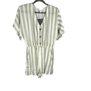 LE LIS Soft Green and White Striped Romper Large
